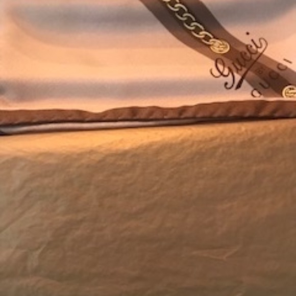 Gucci Pink Brown and Gold Chain Silk Scarf - Picture 1 of 5
